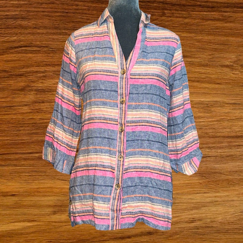 FoxCroft linen blend feminine southwest vibe button down blouse